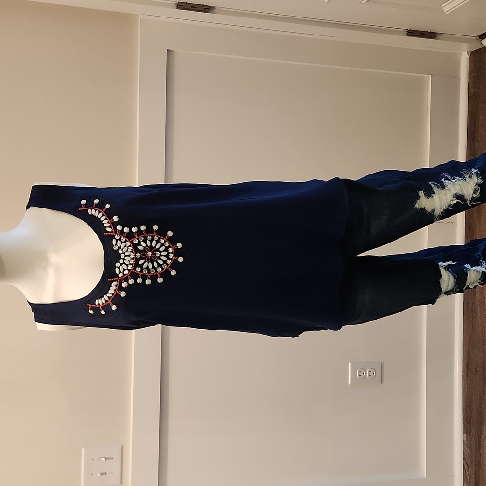 Navy jeweled tank top